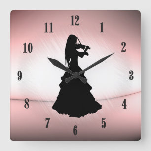 Reloj Cuadrado Gypsy Girl Plays Violin Black Numbers