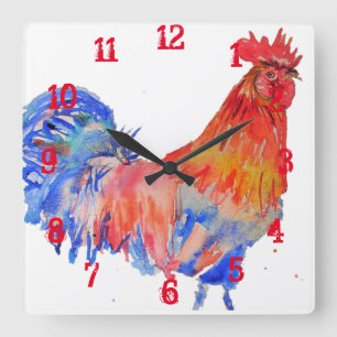 Reloj Cuadrado Habitación de niños Cockerel Childs gallo gallina 