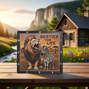 Reloj Cuadrado Hábitat de león y cebra en la sabana