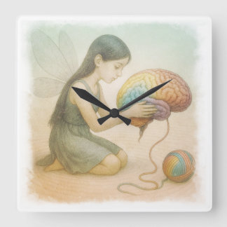 Reloj Cuadrado Hada Alada Tejiendo Cerebro