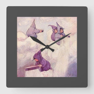 Reloj Cuadrado Hadas de la Lluvia Haciendo Lluvia