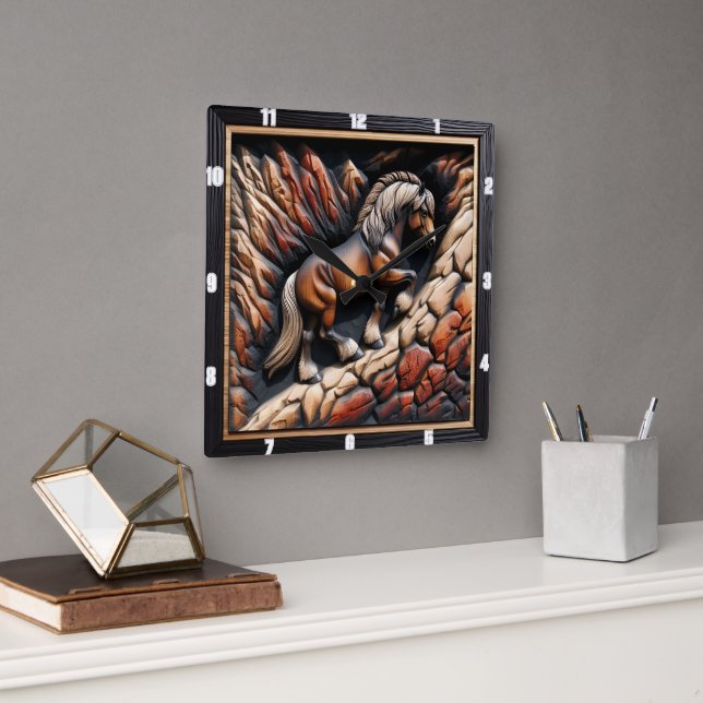 Reloj Cuadrado Haflinger Ascent Wood Wild Personalizado (Oficina)