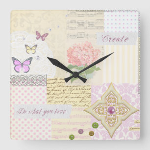 Reloj Cuadrado Haga lo que usted ama - collage rosado y poner