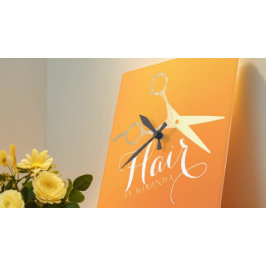 Reloj Cuadrado Hairstylist Makeup Salon Moda Naranja Tijeras de o