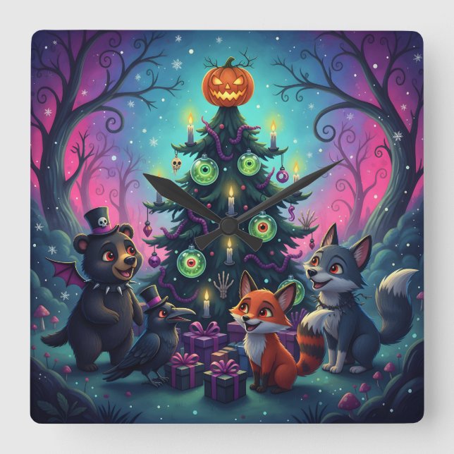 Reloj Cuadrado Hallow Xmas Tree Scene (Anverso)