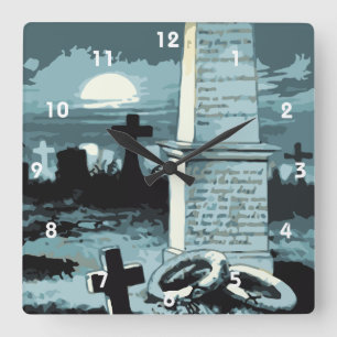 Reloj Cuadrado Halloween antiguo, cementerio espeluznante con tum