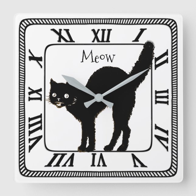 Reloj Cuadrado Halloween Black Cat Silhouette Home or Office Deco (Anverso)