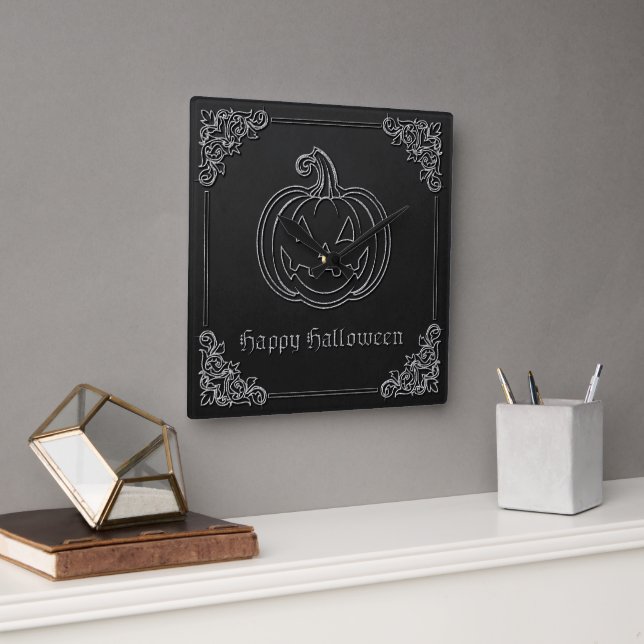 Reloj Cuadrado Halloween con linterna de Jack O' (Oficina)