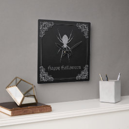 Reloj Cuadrado Halloween de araña plateada