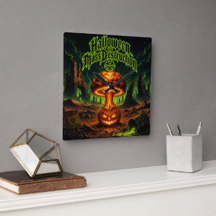 Reloj Cuadrado Halloween de Destrucción Masiva Calabaza Radioacti