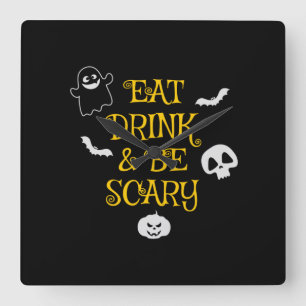 Reloj Cuadrado Halloween Eat Drink and Be Scary Birthday