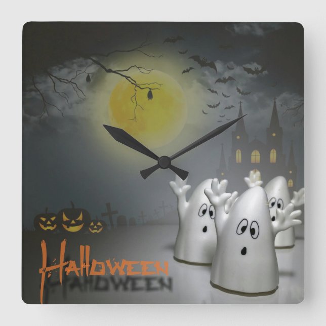 Reloj Cuadrado Halloween fantasmal (Anverso)