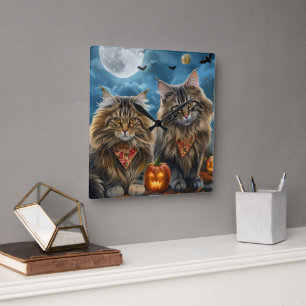 Reloj Cuadrado Halloween gato siberiano espeluznante