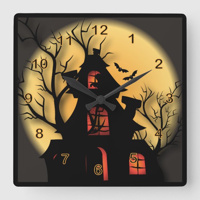 Reloj Cuadrado Halloween Haunted House (Anverso)