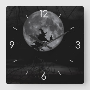 Reloj Cuadrado Halloween Moonlight Haunted House Square Wall Cloc