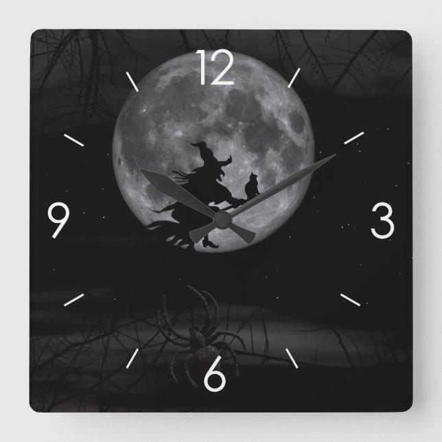 Reloj Cuadrado Halloween Moonlight Haunted House Square Wall Cloc (Anverso)