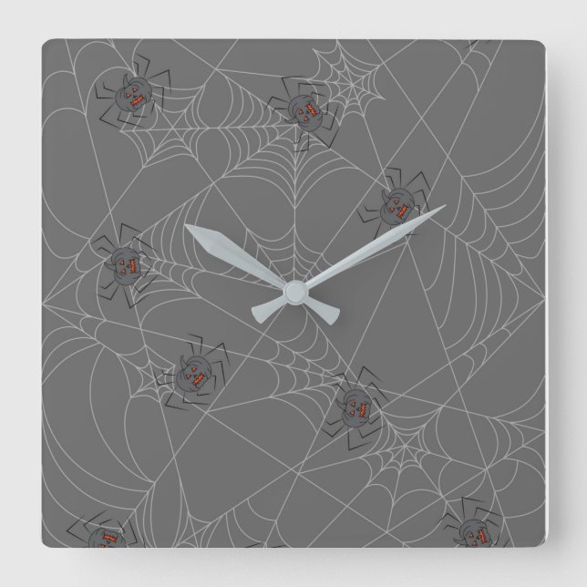 Reloj Cuadrado Halloween spiders web and pumpkins  (Anverso)