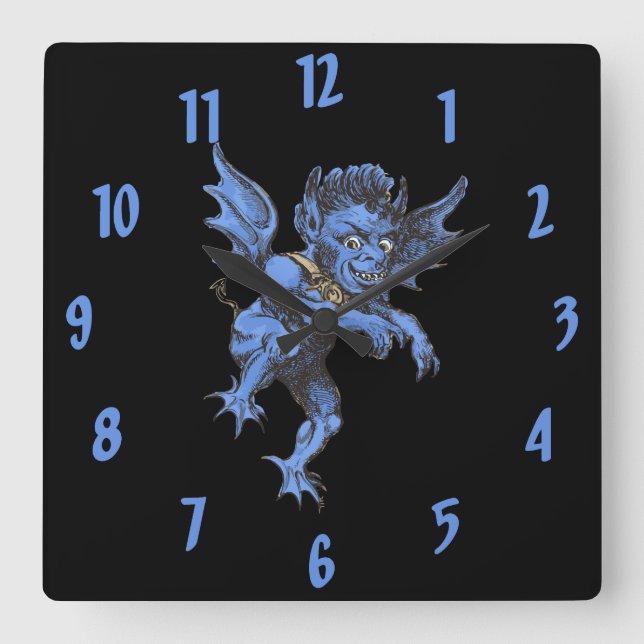 Reloj Cuadrado Halloween vintage, demonio maligno Gárgola (Anverso)