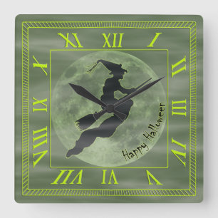 Reloj Cuadrado Halloween Witch - Square Clock with Roman Numerals
