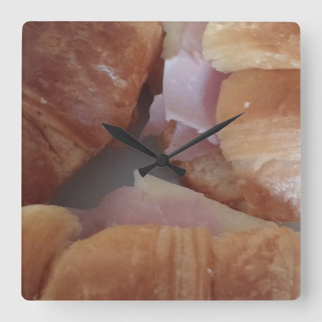 Reloj Cuadrado ham cheese croissants bread wall clock (Anverso)