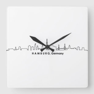 Reloj Cuadrado HAMBURG Elbe Alemania Skyline Silhouette