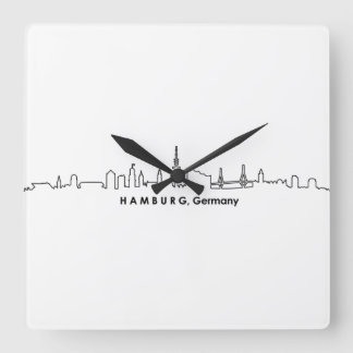 Reloj Cuadrado HAMBURG Elbe Alemania Skyline Silhouette