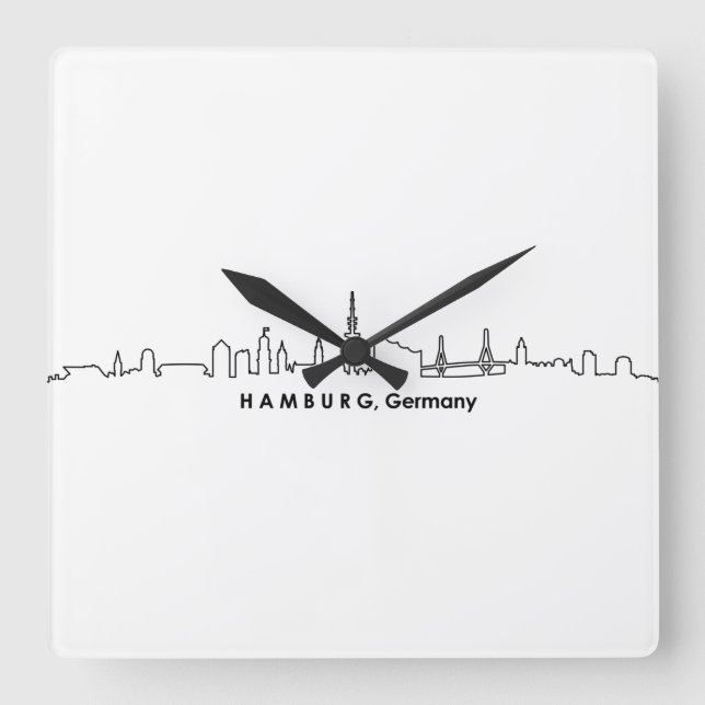 Reloj Cuadrado HAMBURG Elbe Alemania Skyline Silhouette (Anverso)
