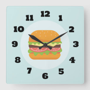 Reloj Cuadrado Hamburger Illustration with Tomato and Lettuce