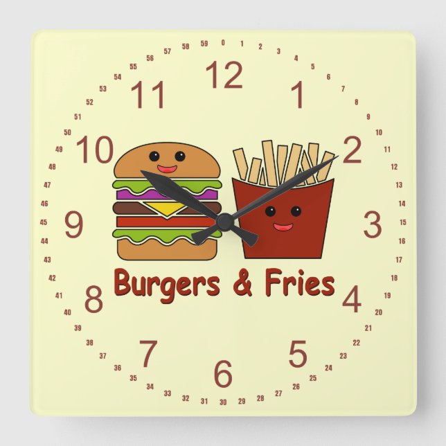 Reloj Cuadrado Hamburguesas y Fries (Anverso)
