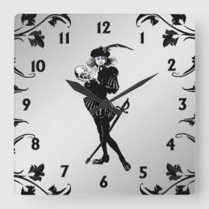 Reloj Cuadrado Hamlet El Bardo Plata Números Negros
