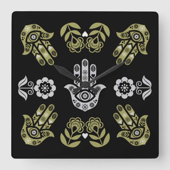 Reloj Cuadrado Hamsa Hand Protection Art (Anverso)