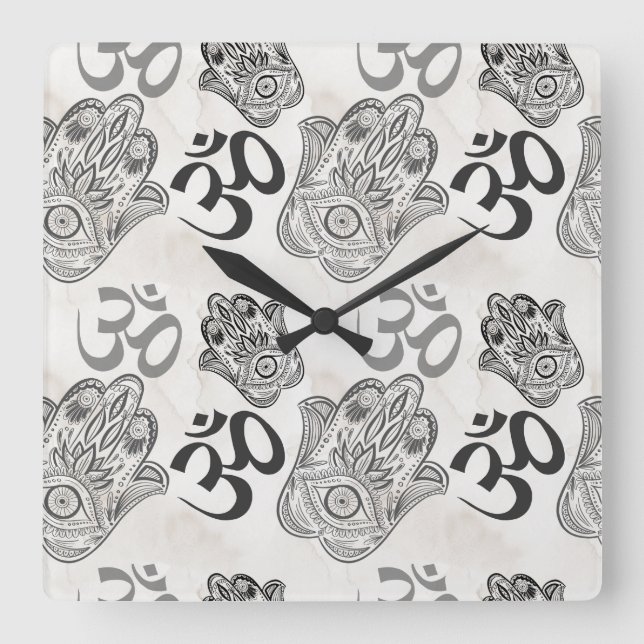 Reloj Cuadrado Hamsa Yoga Pattern (Anverso)