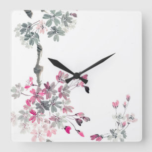 Reloj Cuadrado Hanami  Rama sakura en flor