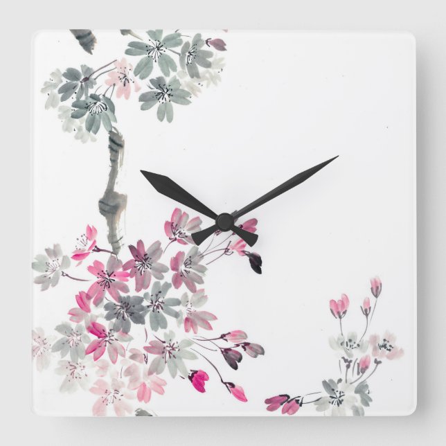 Reloj Cuadrado Hanami| Rama sakura en flor (Anverso)