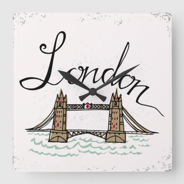 Reloj Cuadrado Hand Lettered London Bridge (Anverso)