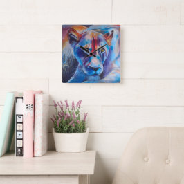 Reloj Cuadrado Hand Painted Wild Cat Portrait