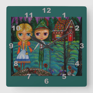 Reloj Cuadrado Hansel y Gretel Dolls Cute Gingerbread House