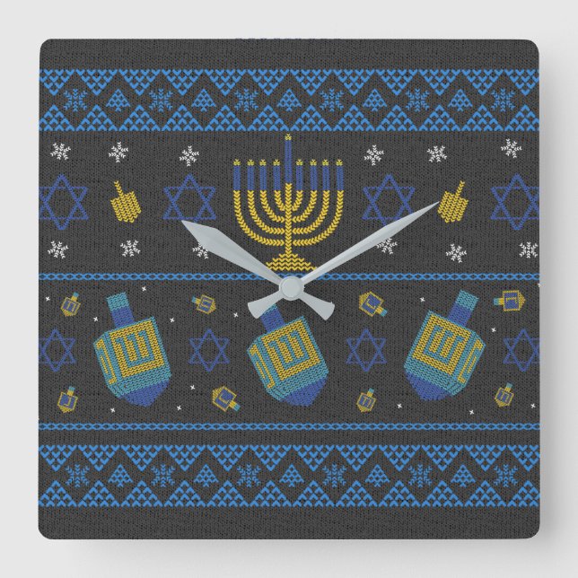 Reloj Cuadrado hanukkah - almohada de tiro (Anverso)