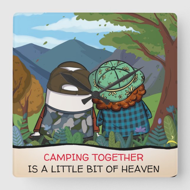 Reloj Cuadrado Happy Camper Life Quita Mountain Vista Template (Anverso)