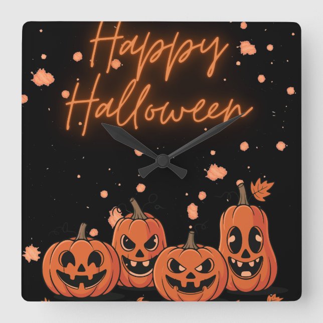 Reloj Cuadrado Happy Halloween Postcard (Anverso)