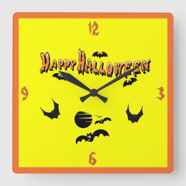 Reloj Cuadrado Happy Halloween & The Bats - (Anverso)