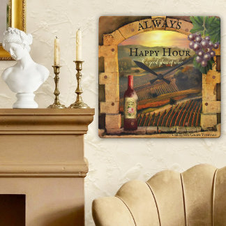 Reloj Cuadrado Happy Hour Wine Vineyard Bella Artes Wall Clock