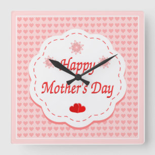RELOJ CUADRADO "HAPPY MOTHER'S DAY " PINK HEARTS
