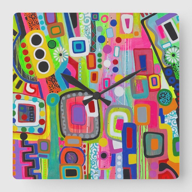 Reloj Cuadrado Happy Place Wall Clock (Anverso)