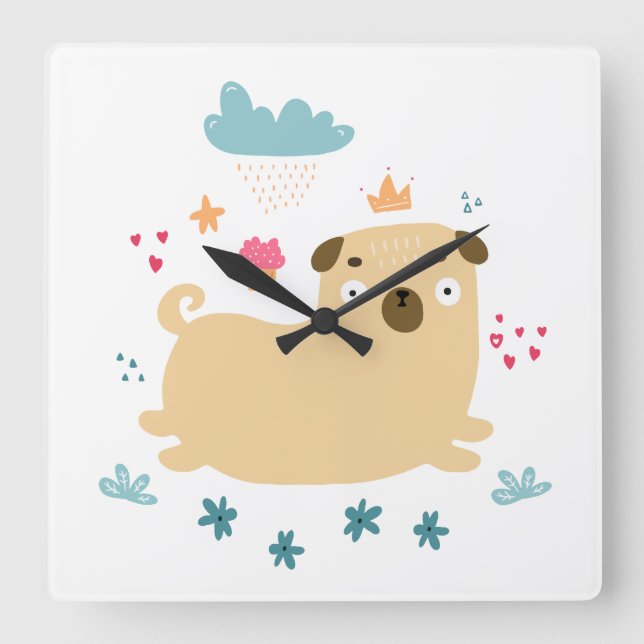 Reloj Cuadrado Happy Puggy Wall Clock (Anverso)