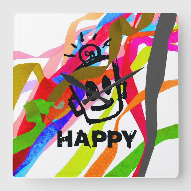 Reloj Cuadrado HAPPY Ribbons Wall Clock (Anverso)