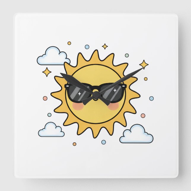 Reloj Cuadrado Happy Smiling Sun Cartoon - Minimalist Kawaii Suns (Anverso)