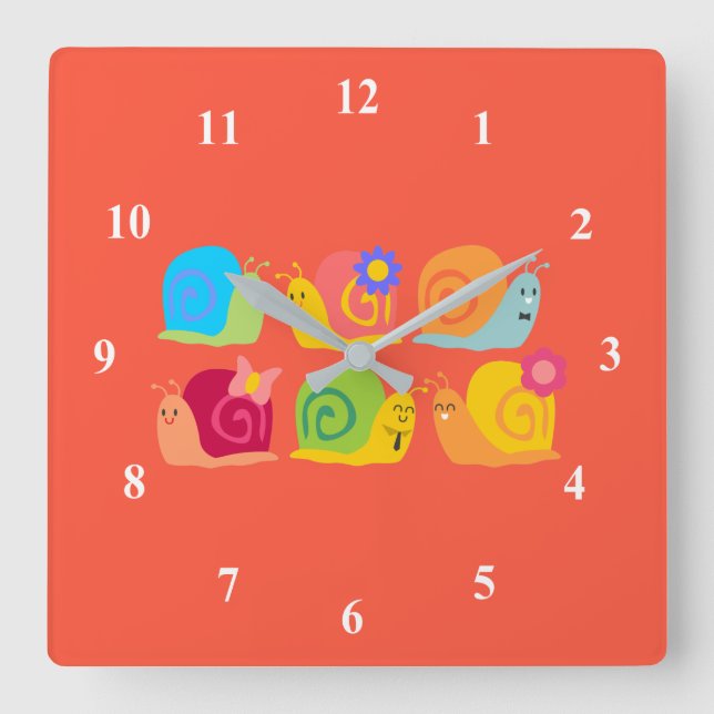 Reloj Cuadrado Happy snails cute snails (Anverso)