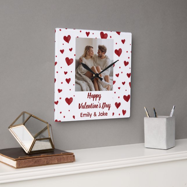 Reloj Cuadrado Happy Valentine's Day Custom Photo Wall Clock (Oficina)