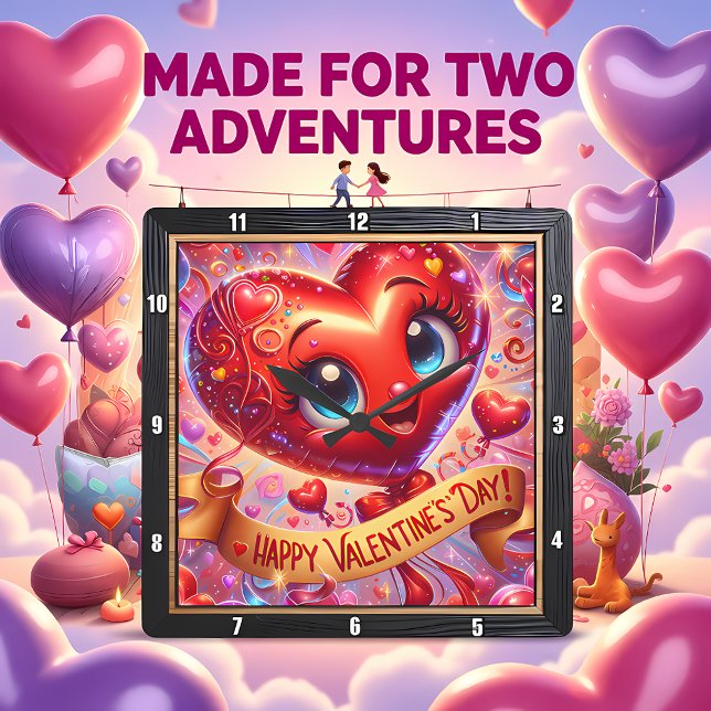 Reloj Cuadrado Happy Valentines Day Heart Character (Subido por el creador)